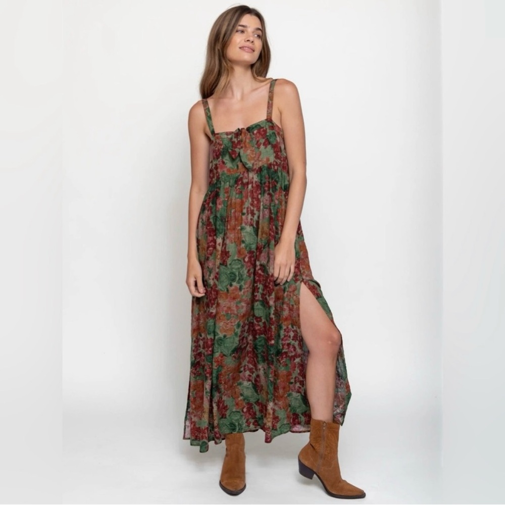 NWT Natural Life Patti tie-front maxi dress in green floral size Small